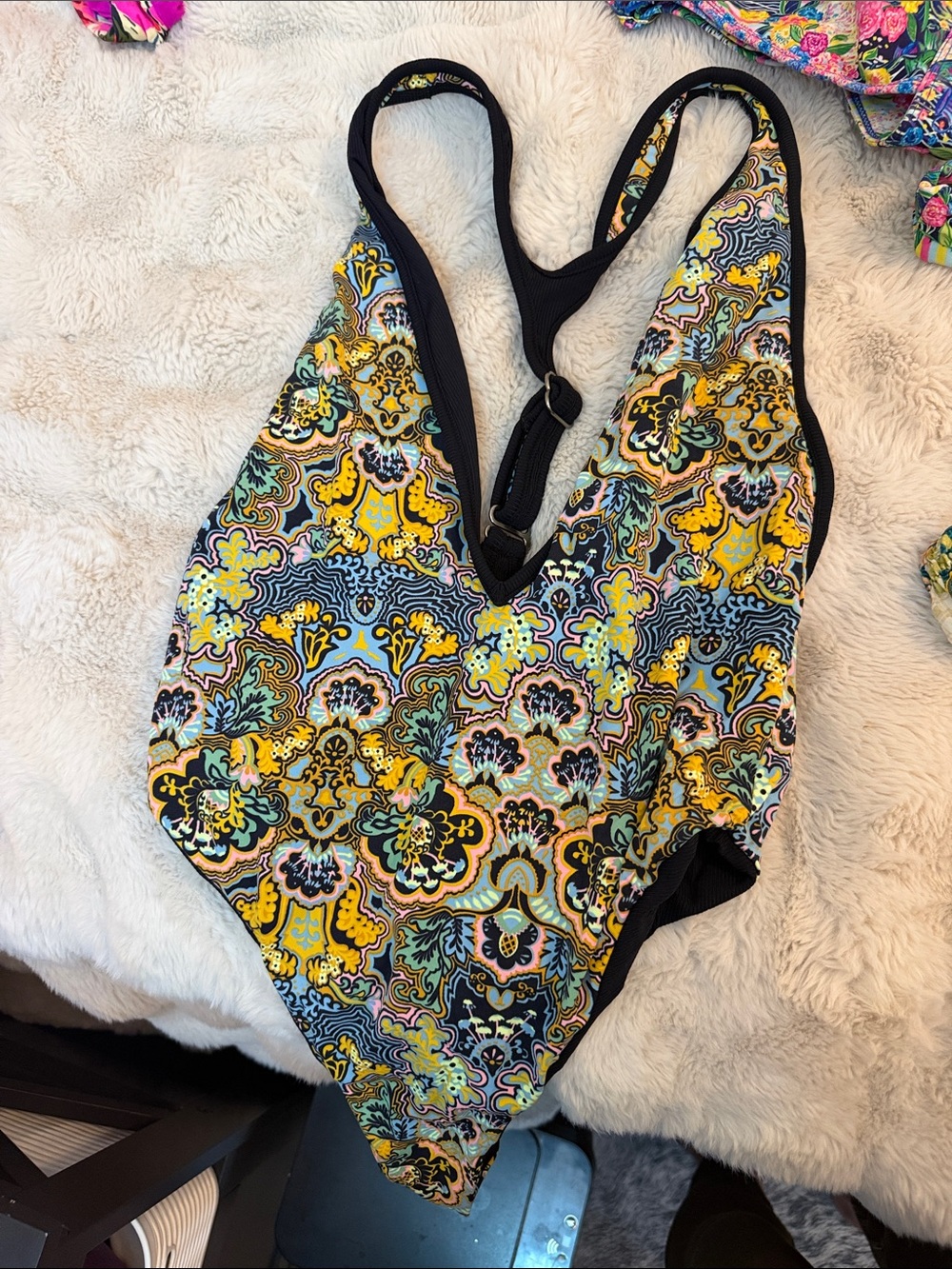 Maaji Black and Yellow Floral-Pattern One-Piece Swimsuit